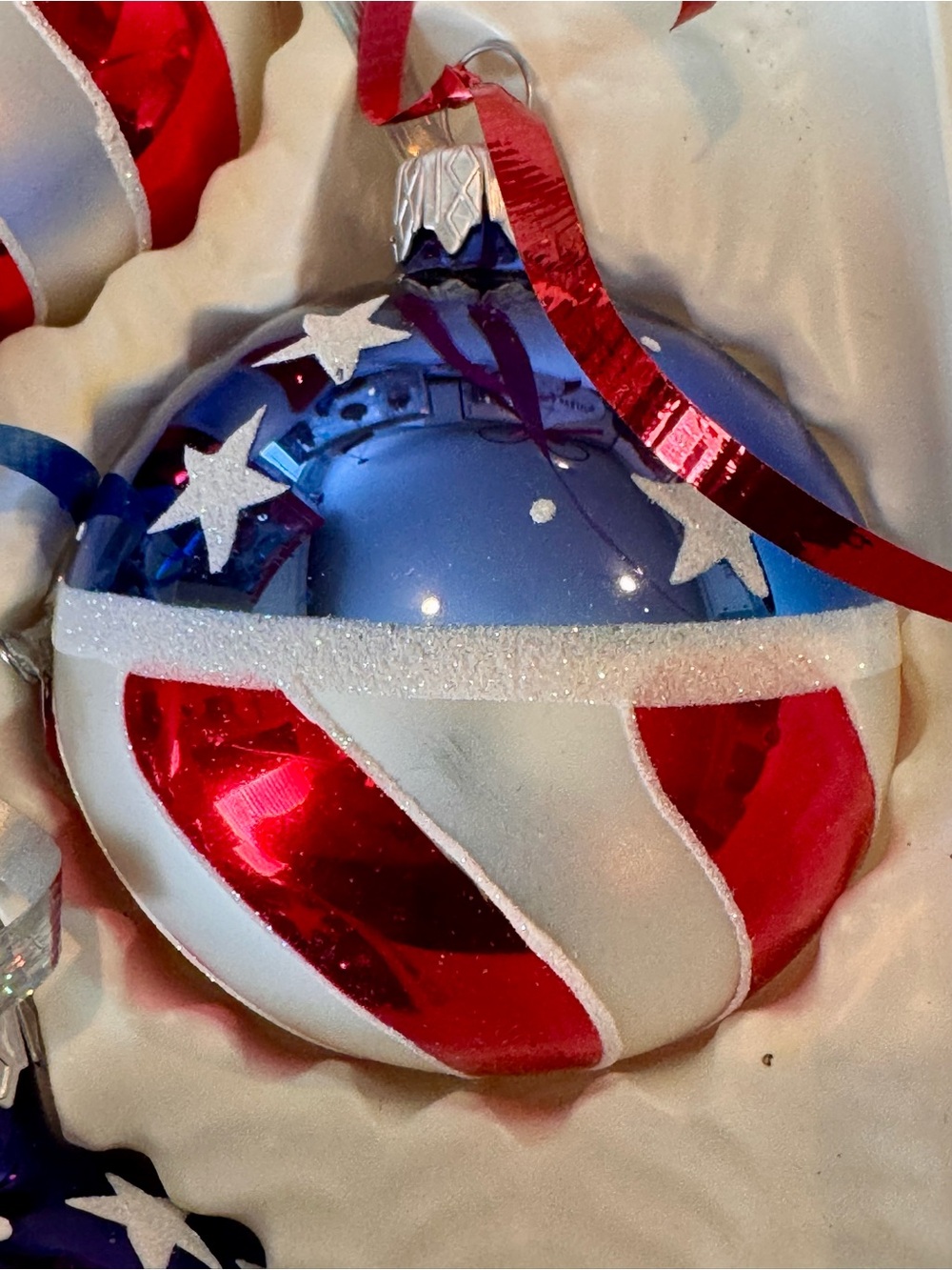 🇺🇸 USA American Red, White & Blue Star Stripe Glass Ornaments - 2004 - 2” - Picture 14 of 15